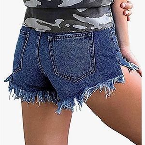 Jean short stretch button fringe with slit